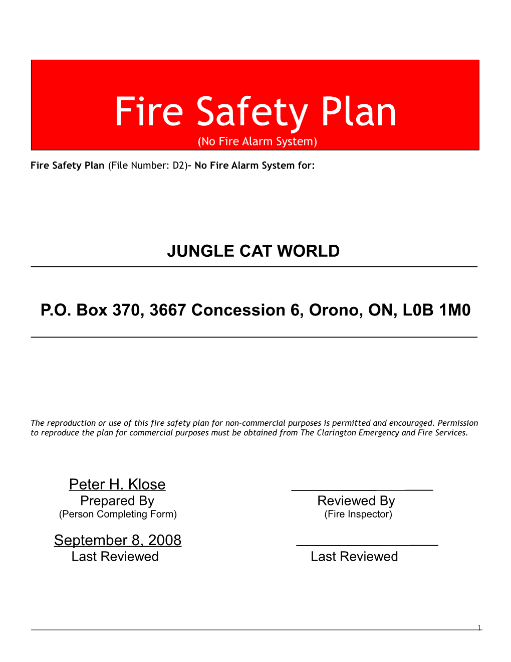 Fire Safety Plan (File Number: D2) No Fire Alarm System For