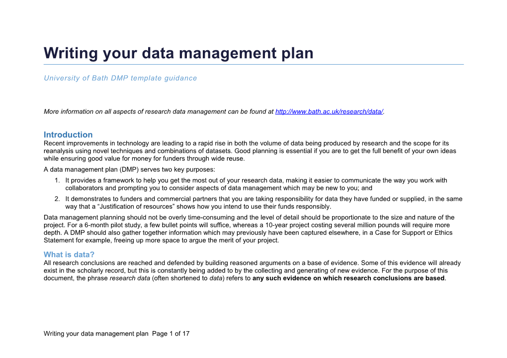 Writing Your Data Management Plan