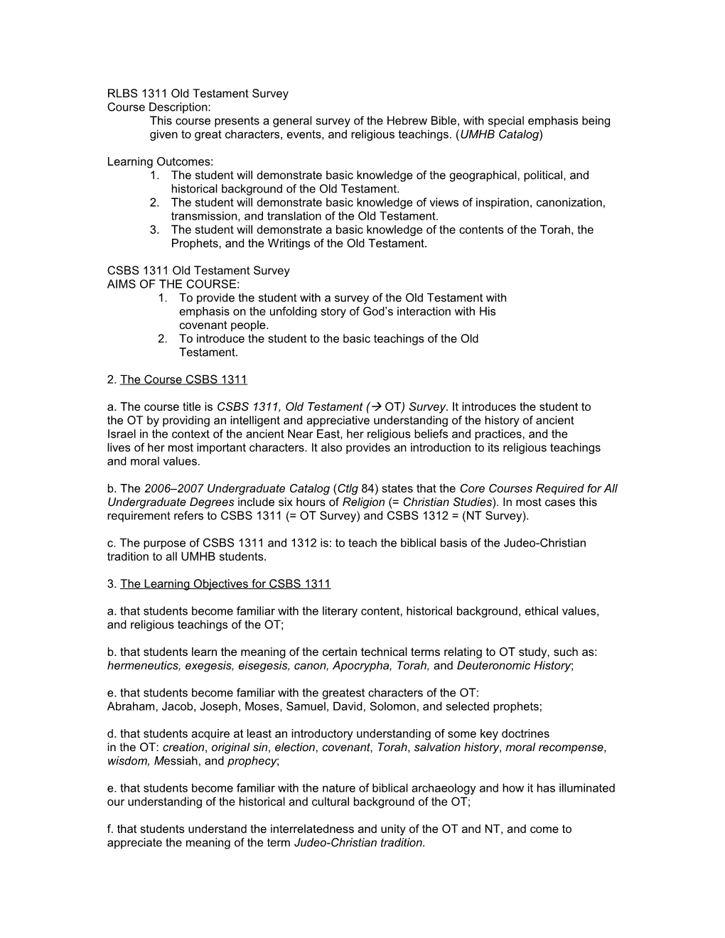 RLBS 1311 Old Testament Survey