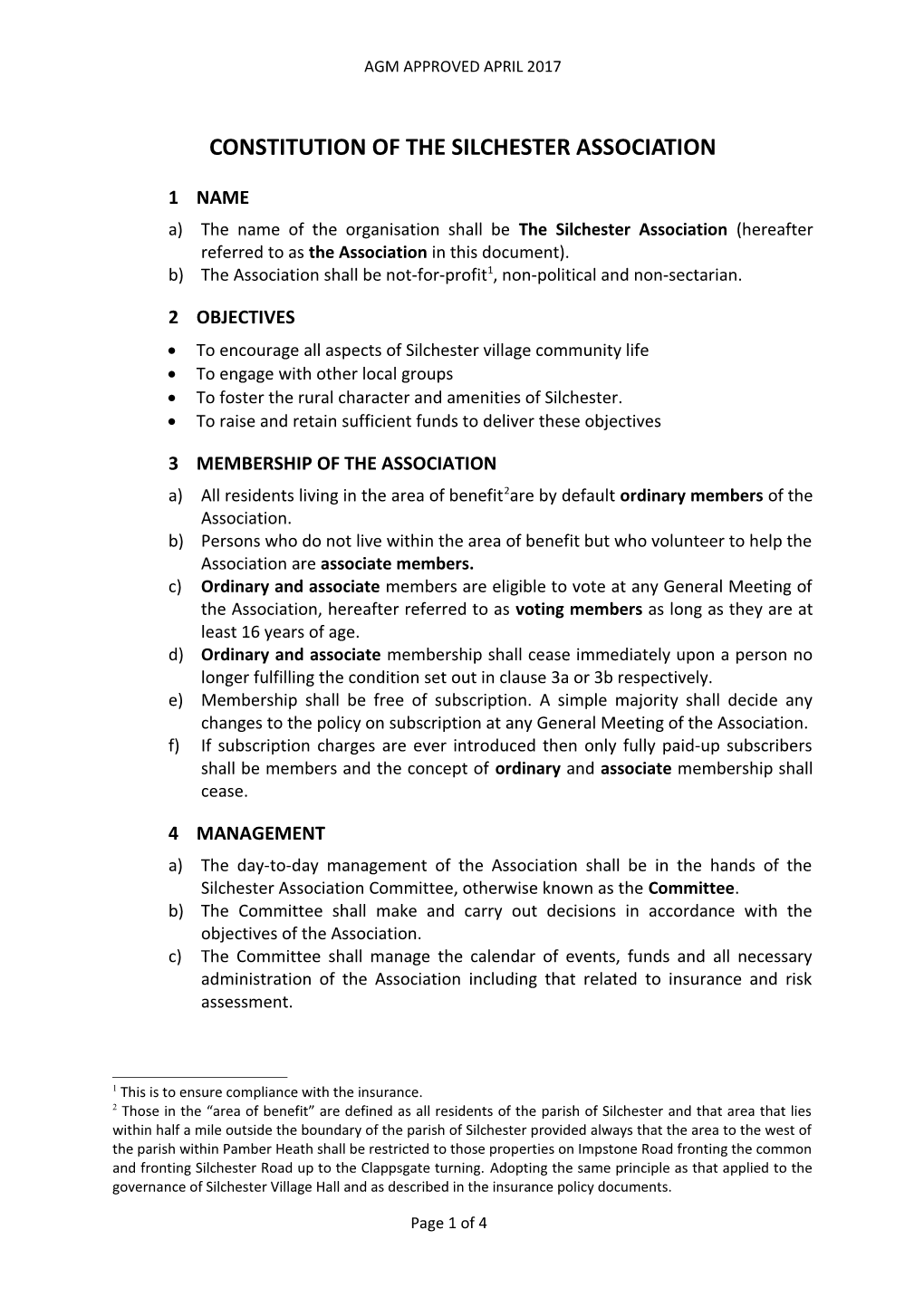 Constitution of the Silchester Association