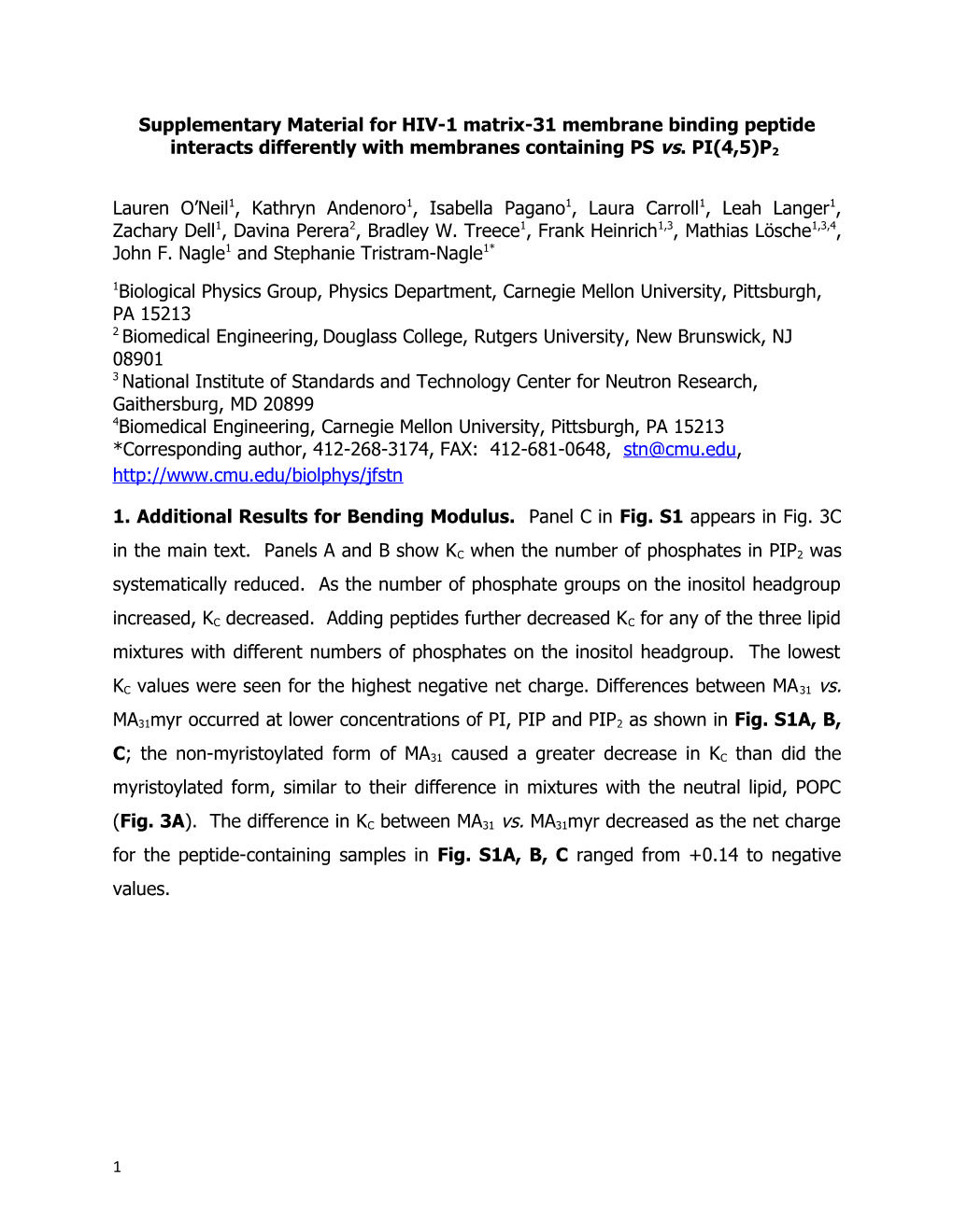 Supplementary Material for HIV-1 Matrix-31 Membrane Binding Peptide Interacts Differently