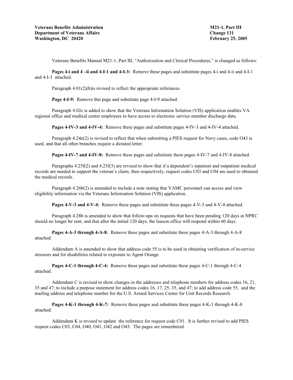 M21-1, Part 3, Change Document 131