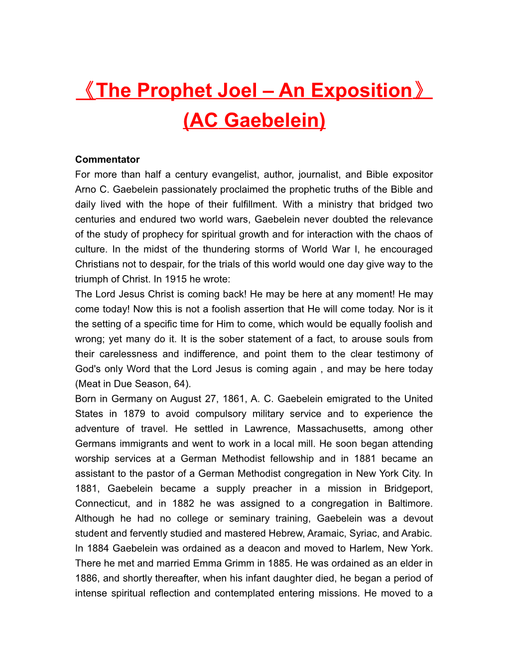 The Prophet Joel an Exposition (AC Gaebelein)