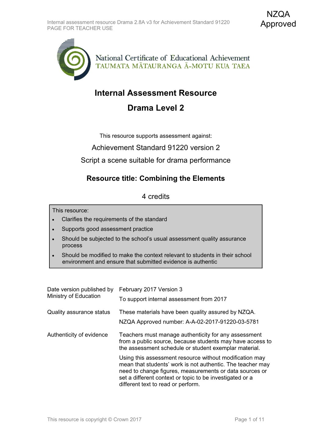 Level 2 Drama Internal Assessment Resource