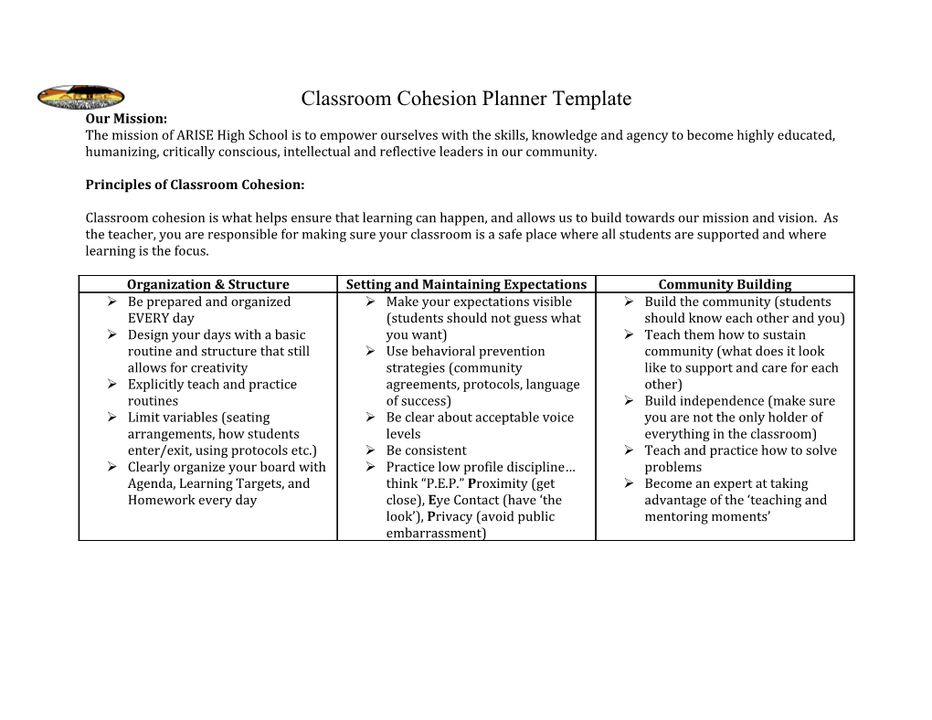 Principles of Classroom Cohesion