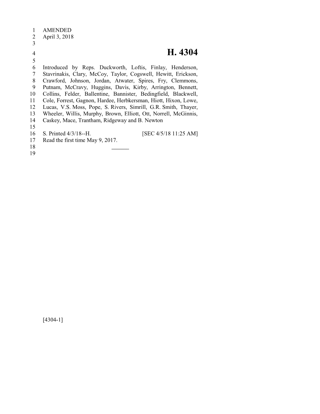 2017-2018 Bill 4304 Text of Previous Version (Apr. 5, 2018) - South Carolina Legislature Online