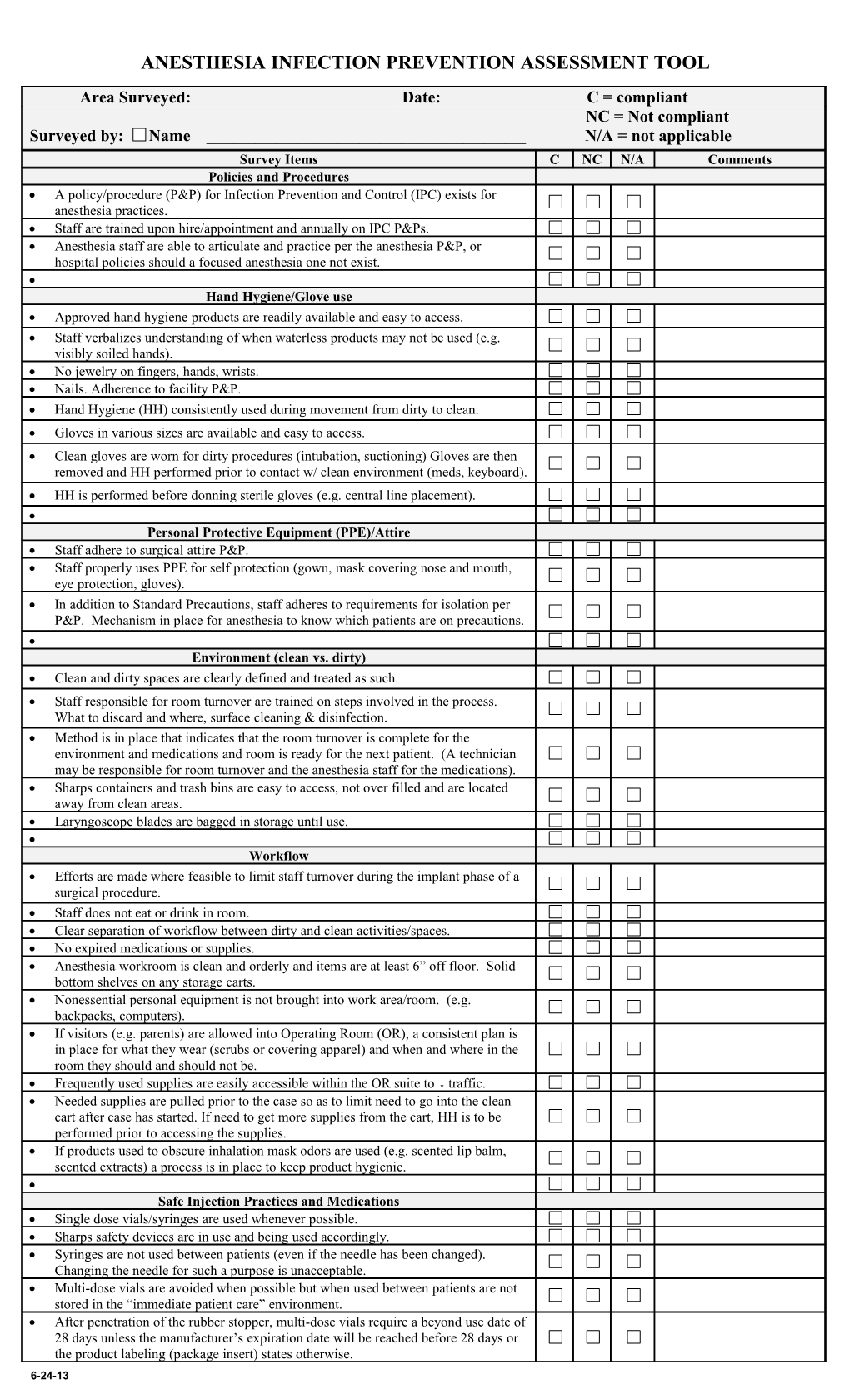 Infection Control Rounds Survey 2000-2001