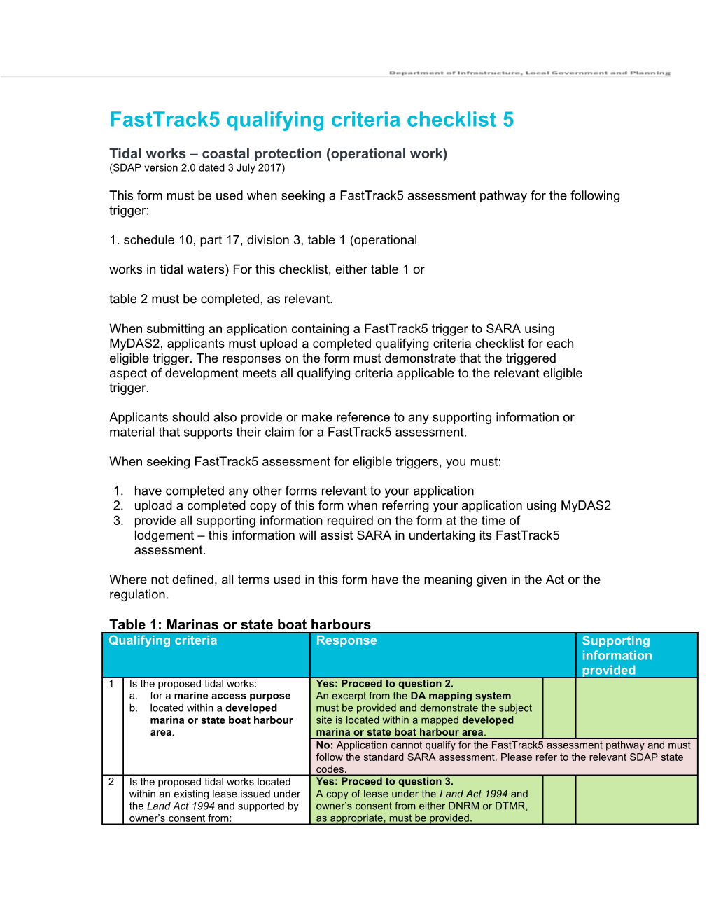 Fastrack5 Qualifying Criteria Checklist 5