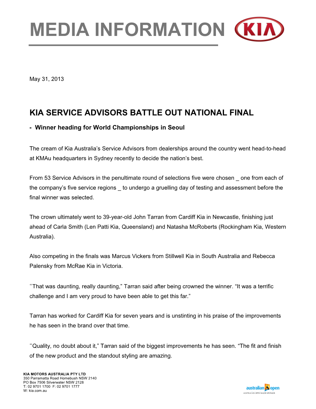 Kia Service Advisors Battle out National Final