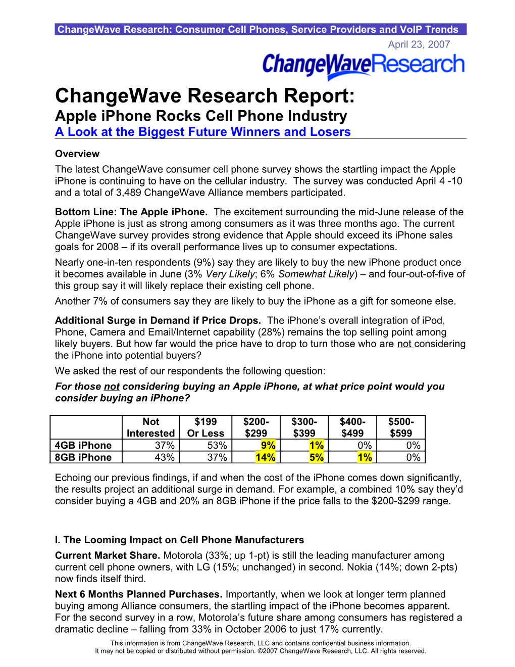 Changewave Research: Consumer Cell Phones, Service Providers and Voip Trends