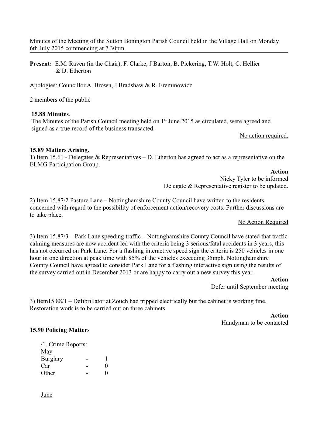 Minutes of the Meeting of the Sutton Bonington Parish Council Held in the Village Hall