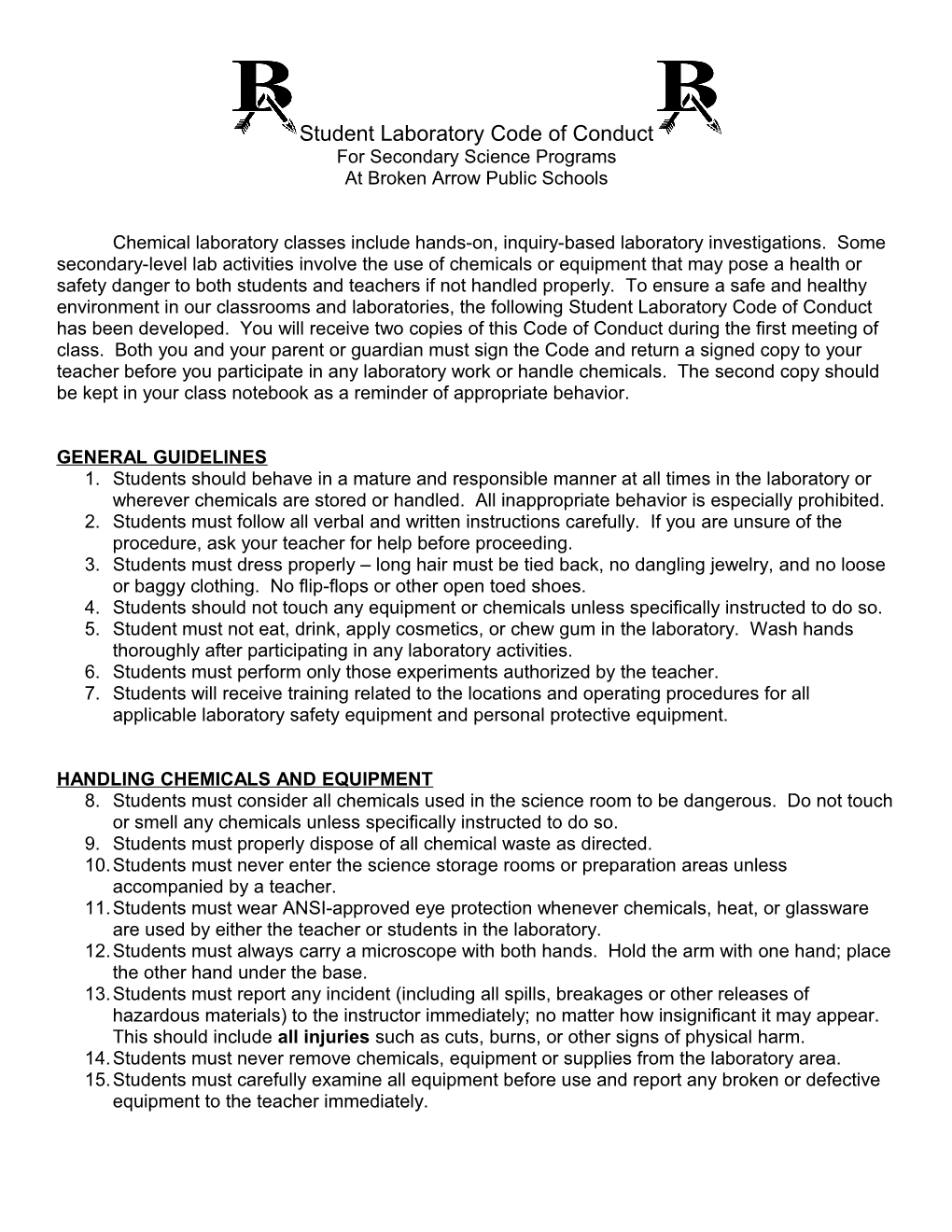 Student Laboratory Code of Conduct s1