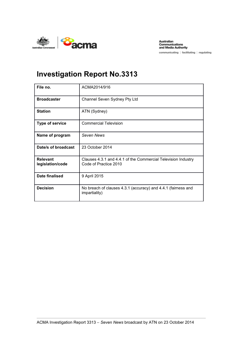 Investigation Report No.3313