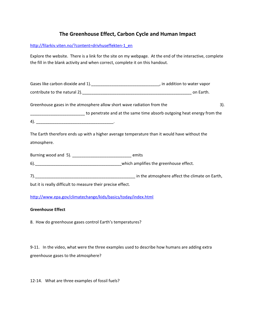 The Greenhouse Effect, Carbon Cycle and Human Impact