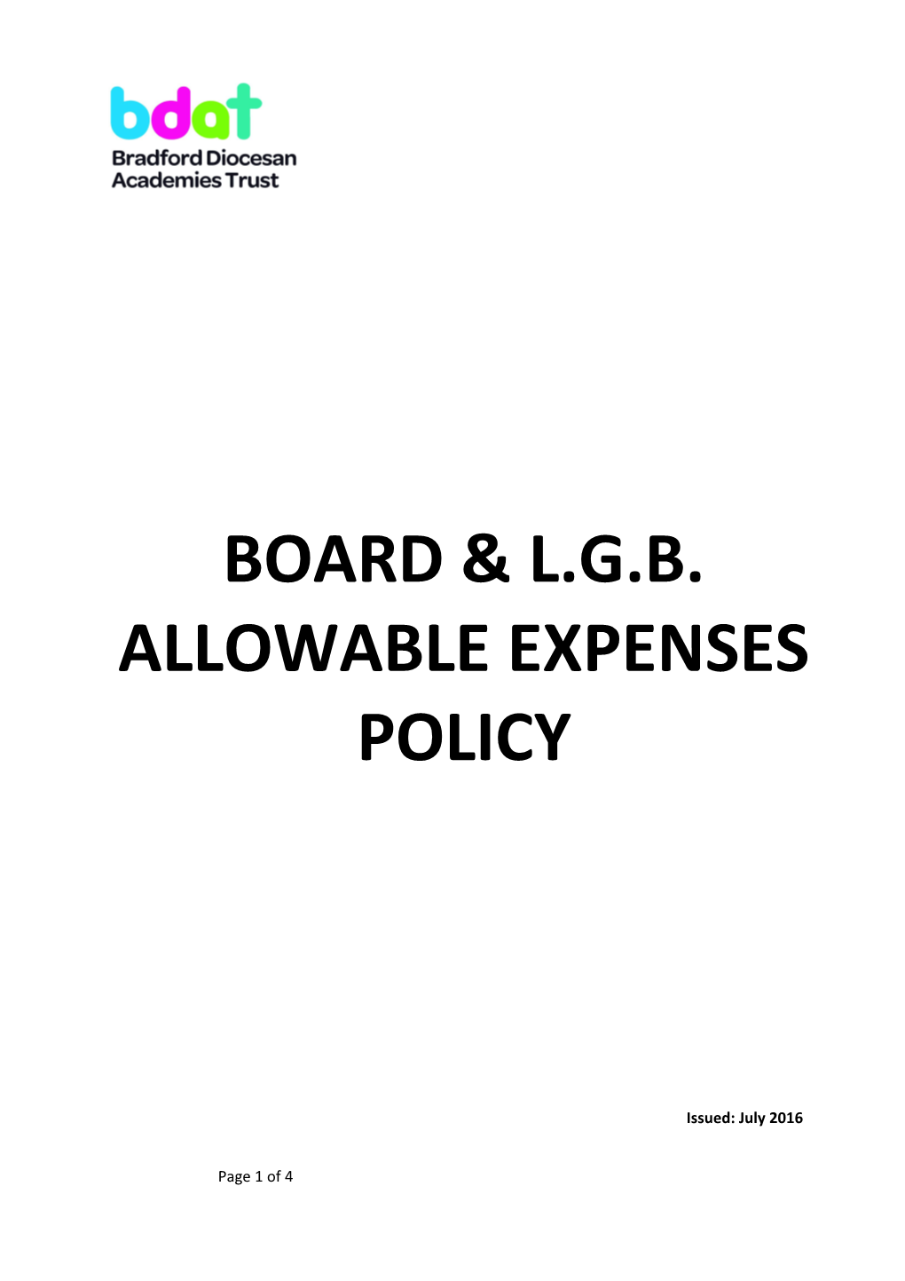 Board & L.G.B. Allowable Expenses Policy