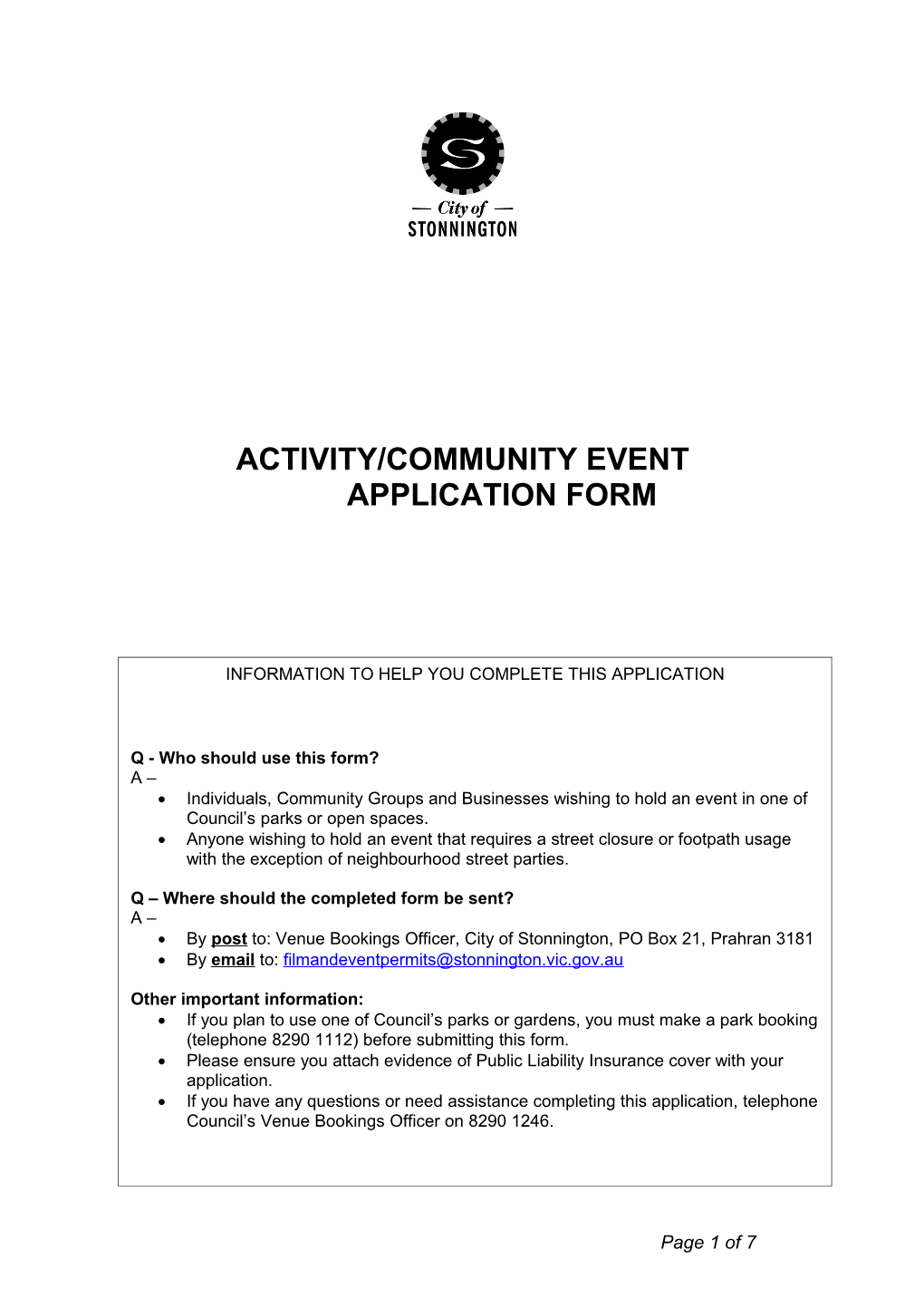 Activity/Community Event Application Form