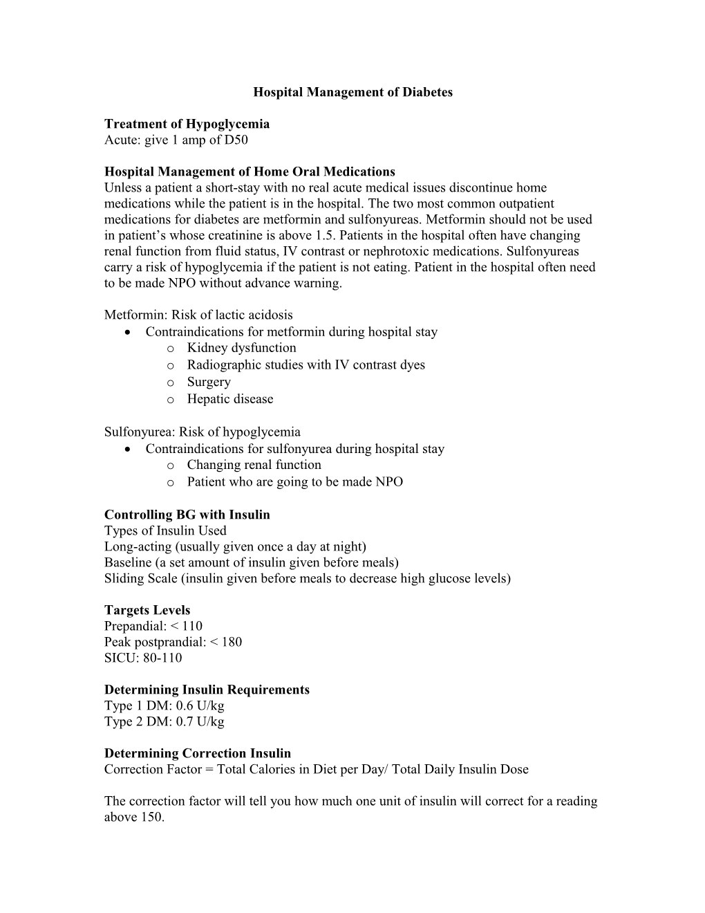 Hospital Management of Diabetes