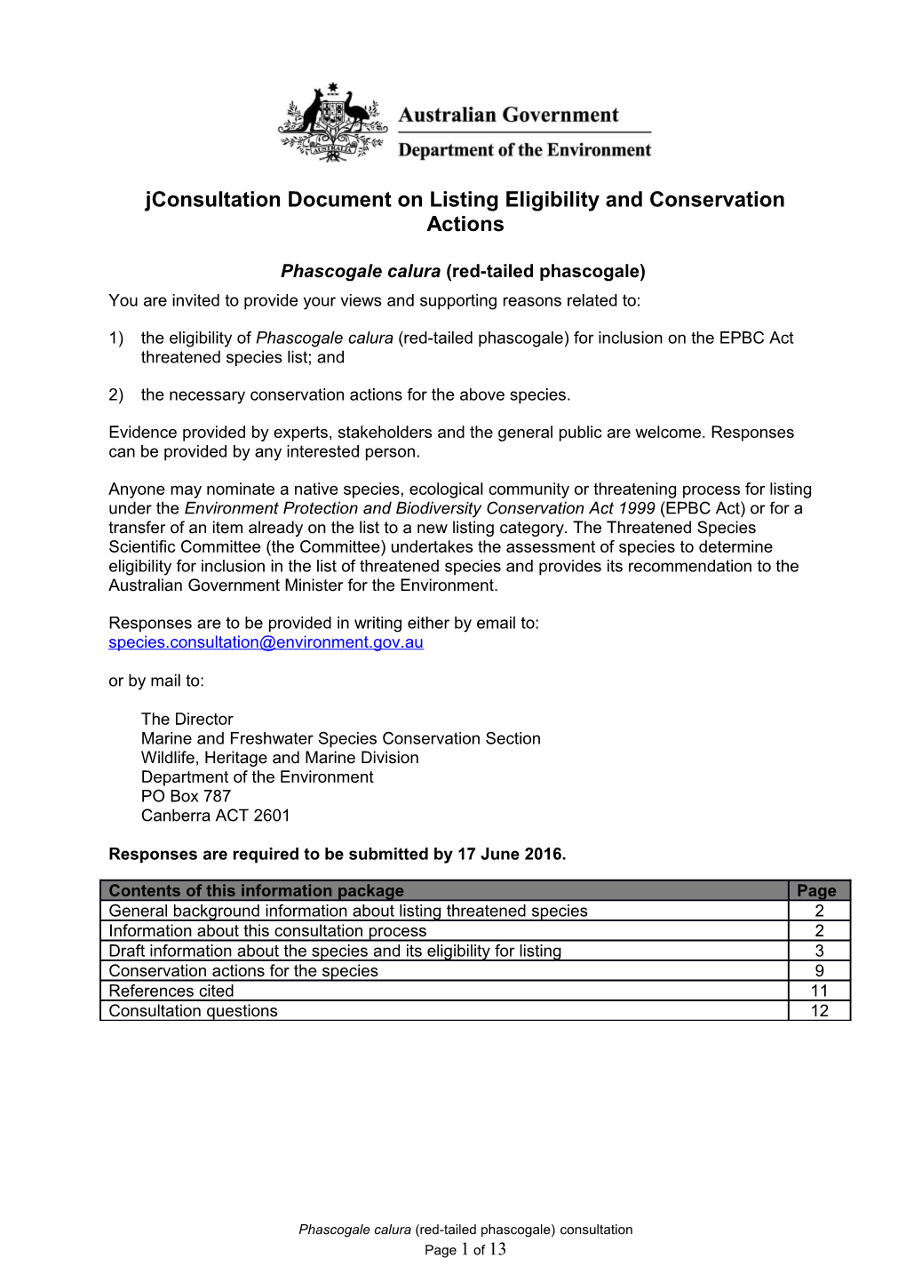 Consultation Document - Phascogale Calura