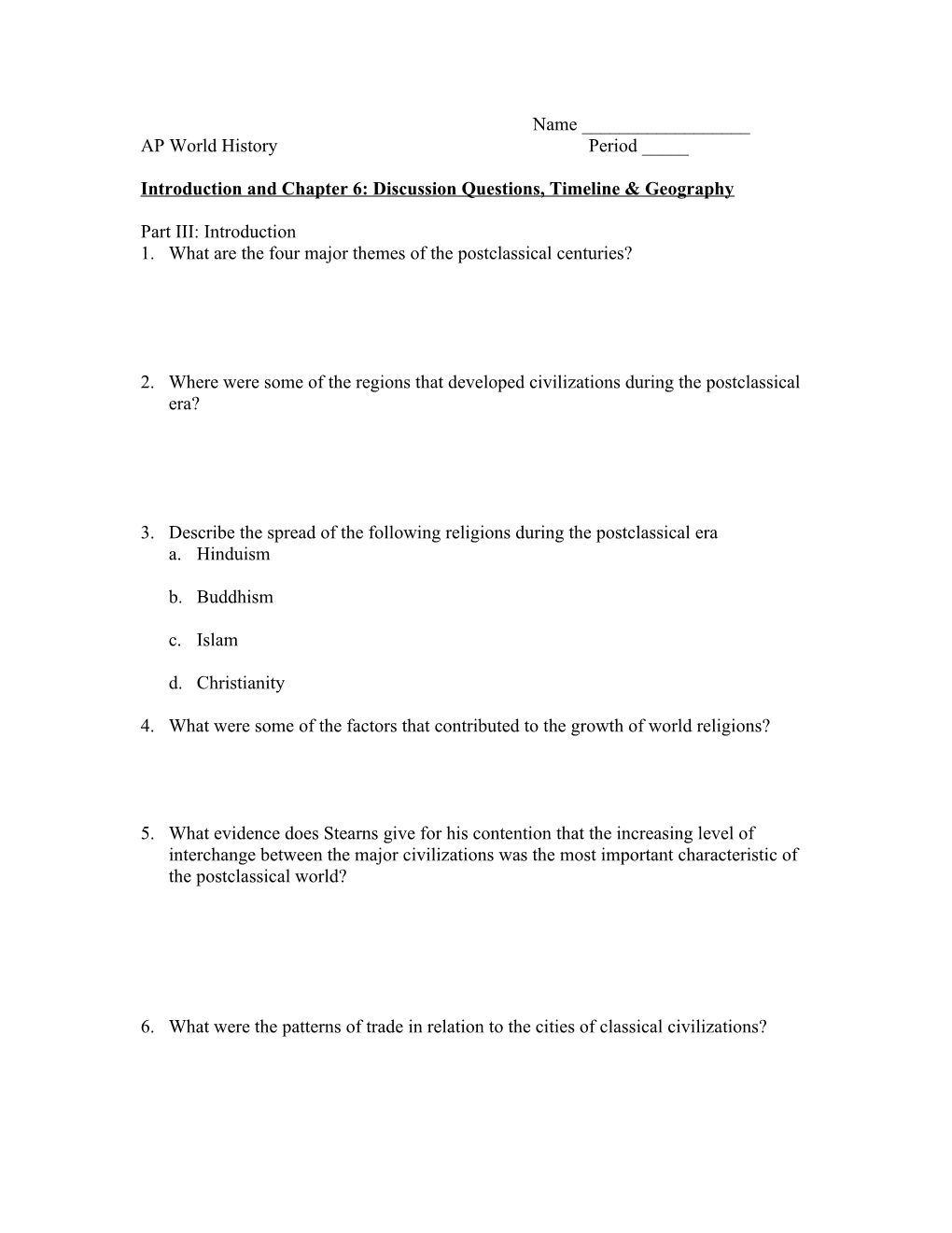 Introduction and Chapter 6: Discussion Questions, Timeline & Geography