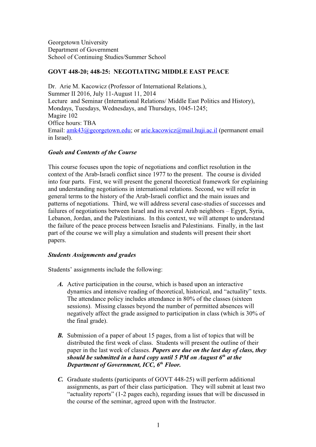 Govt 448-20; 448-25: Negotiating Middle East Peace