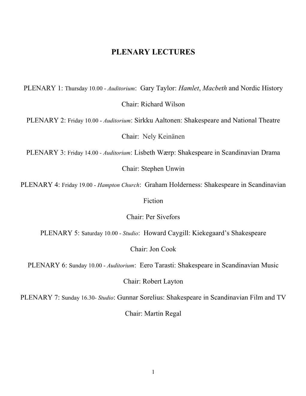 Plenary Lectures