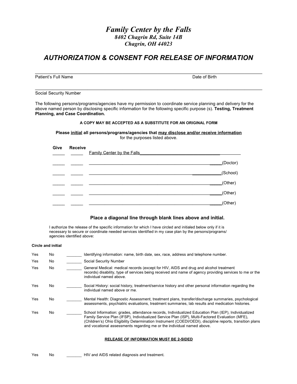 Authorization & Consent for Release of Information