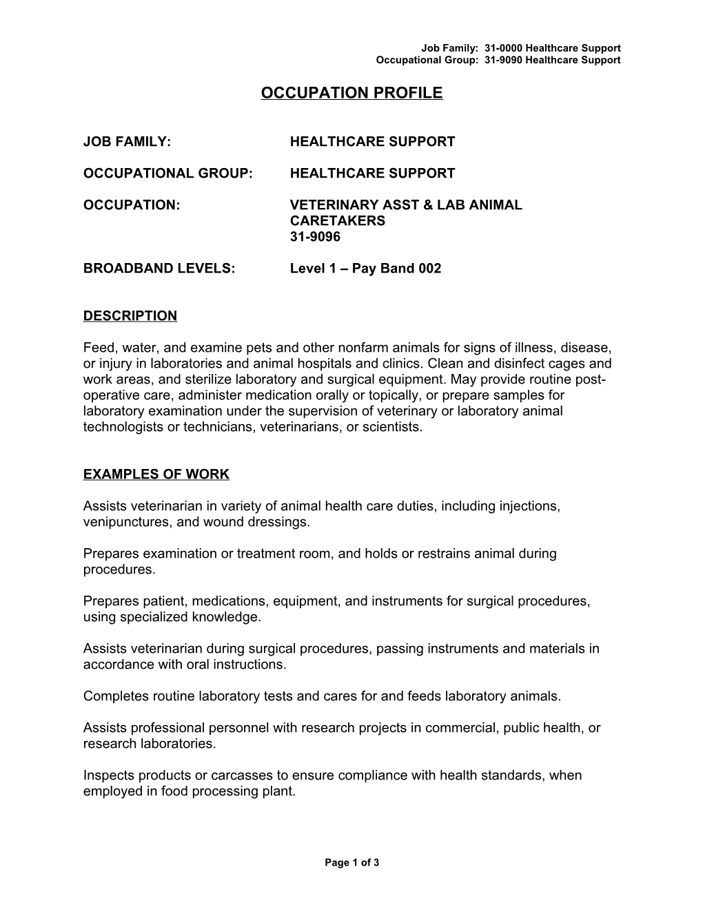 Job Family: 31-0000 Healthcare Support