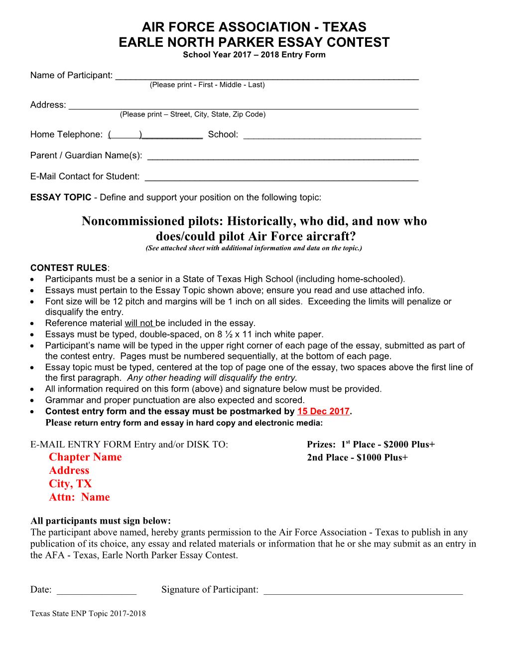 Earle North Parker Essay Contest