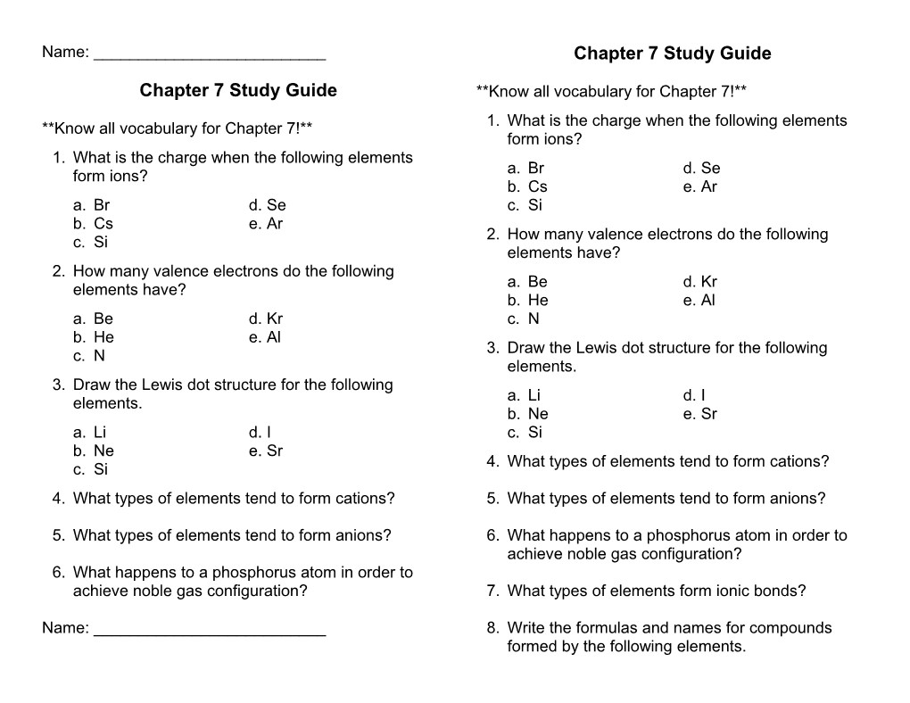 Chapter 7 Study Guide s2