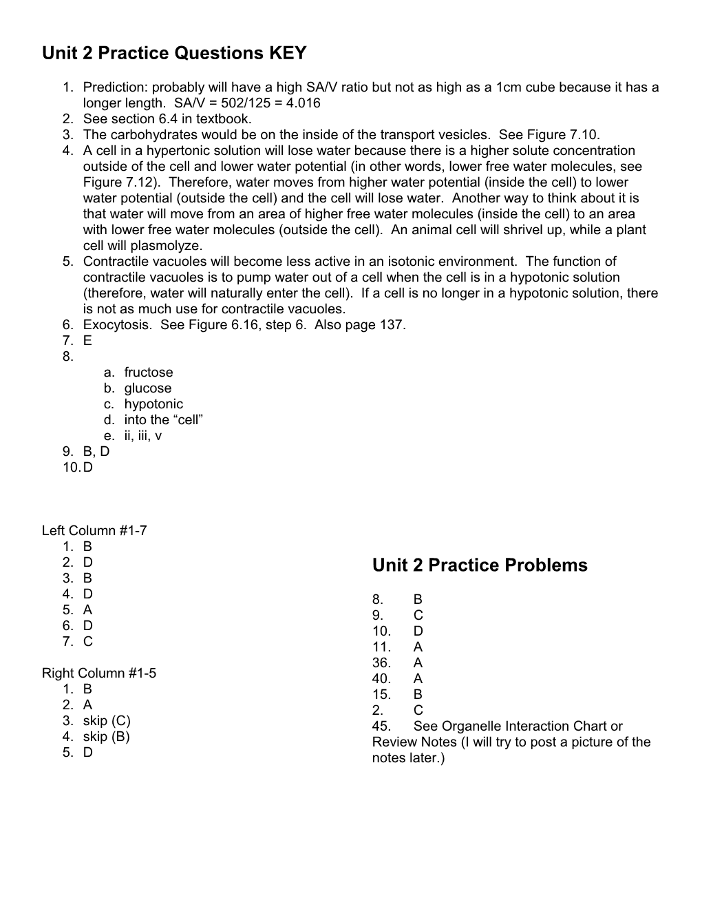 Unit 2 Practice Questions KEY