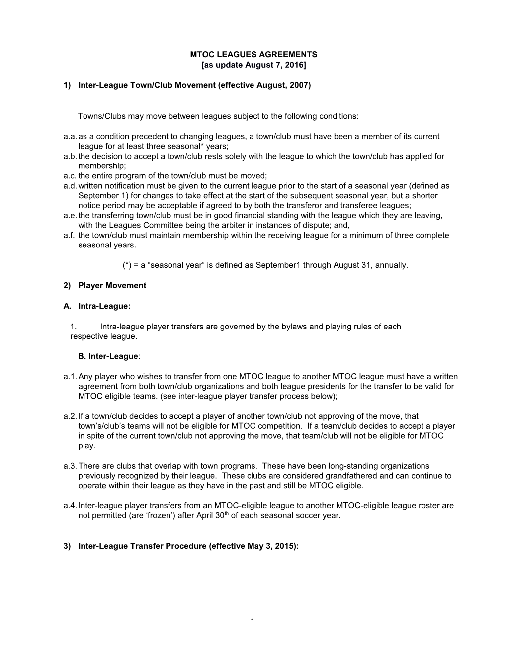 Mtoc Leagues Agreements