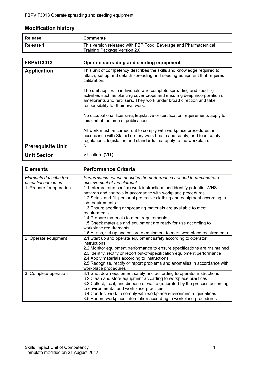 Skills Impact Unit of Competency Template s22