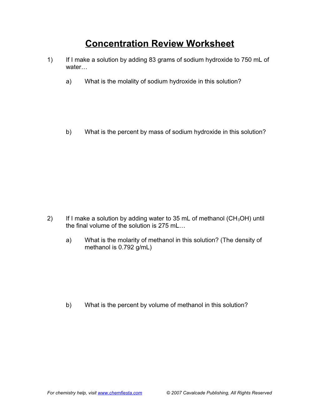 Concentration Review Worksheet