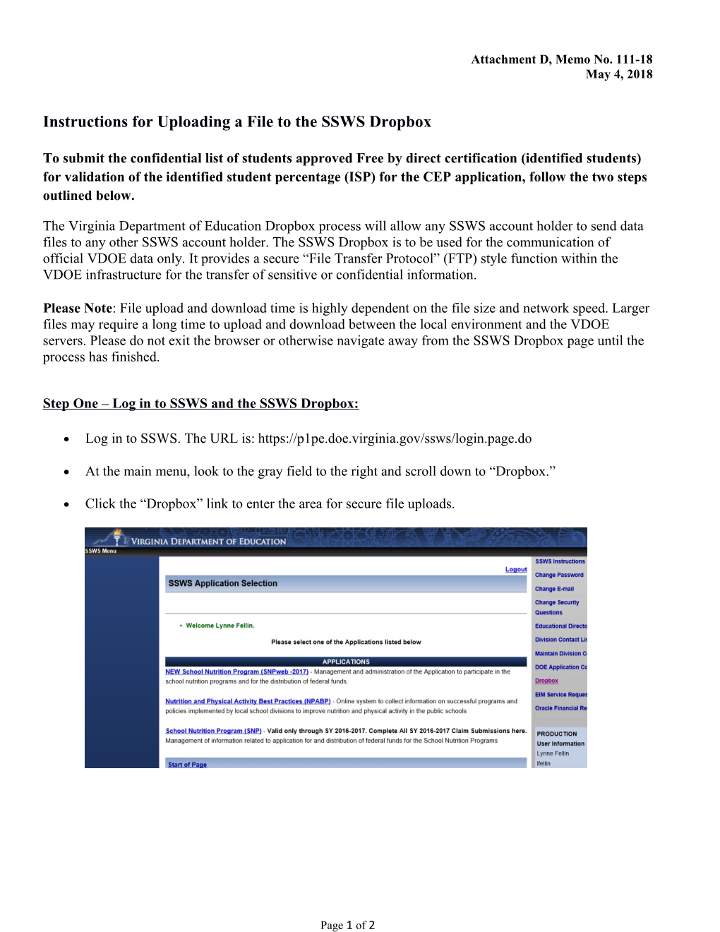 Supt Memo 111-18 SSWS Dropbox Instructions