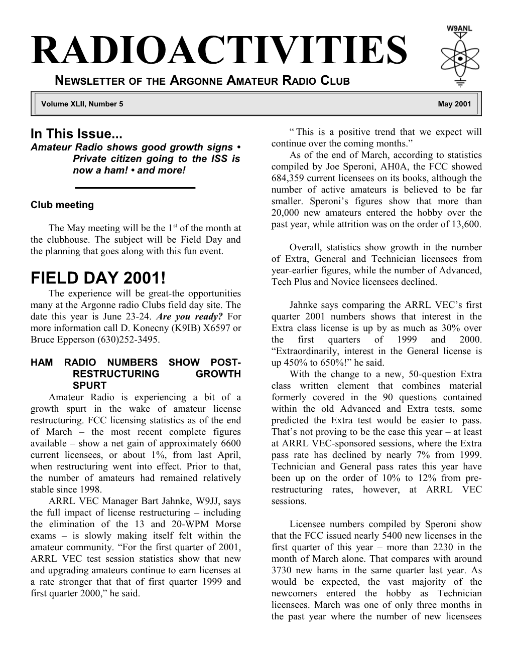 Newsletter of the Argonne Amateur Radio Club s3
