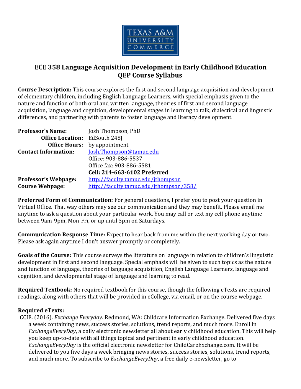 ECE 358 Language Acquisition Development in Early Childhood Education