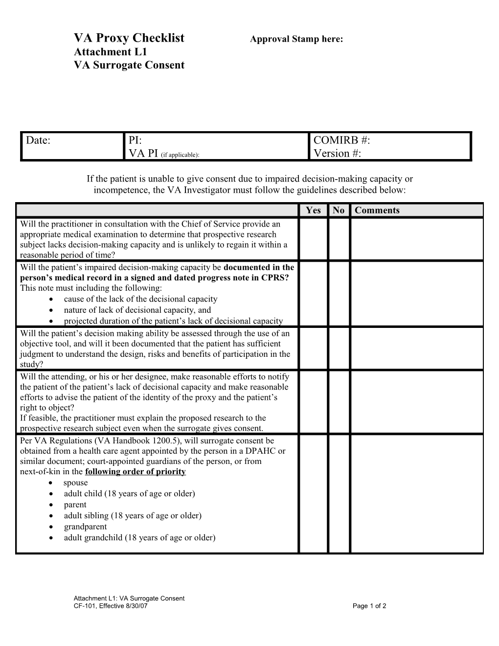 VA Proxy Checklistapproval Stamp Here