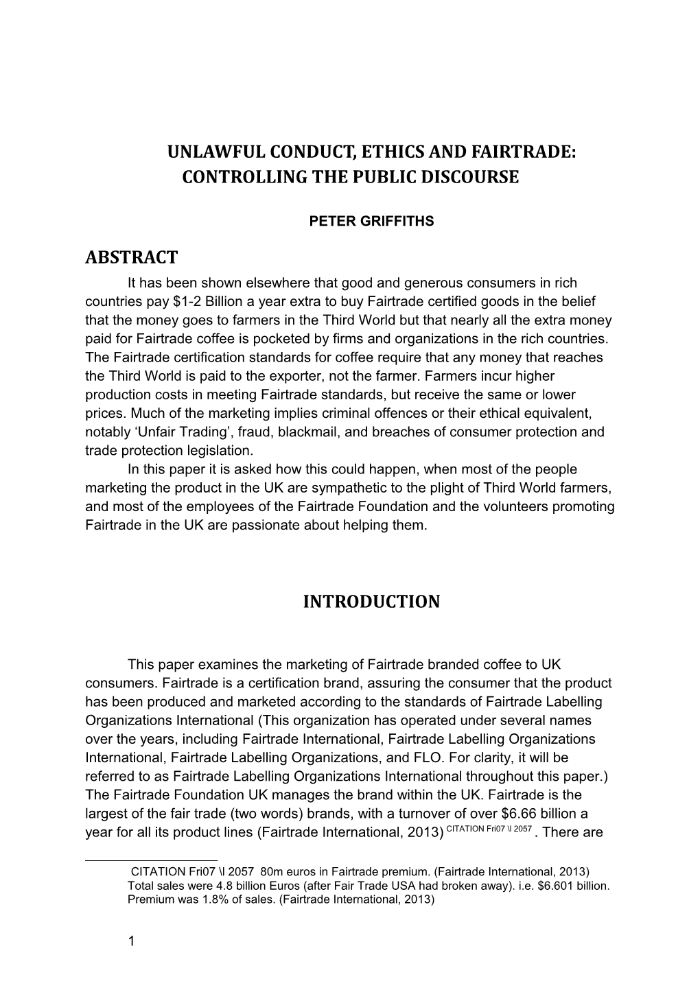 Unlawful Conduct, Ethics and Fairtrade: Controlling the Public Discourse