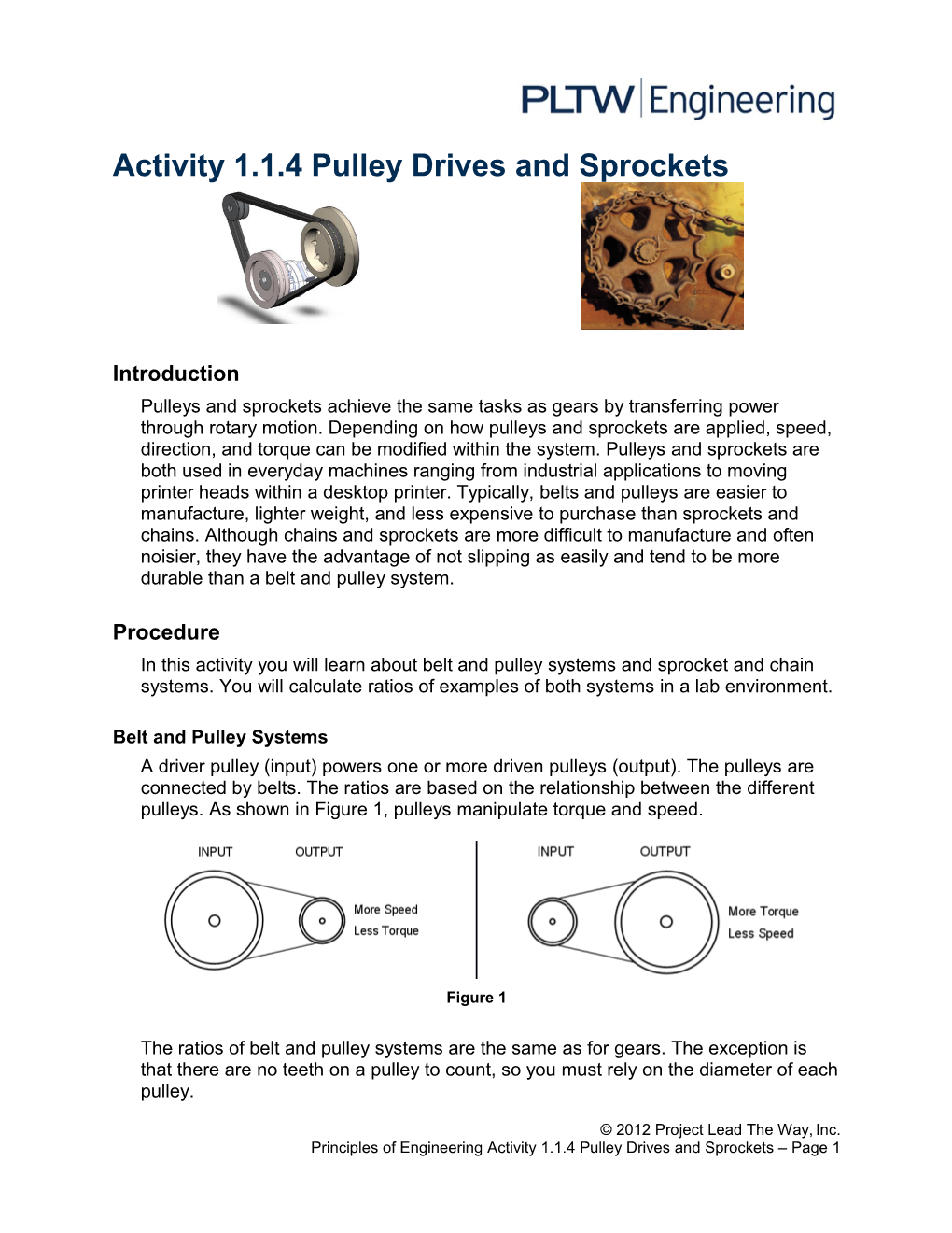 Activity 1.1.4 Pulley Drives And Sprockets