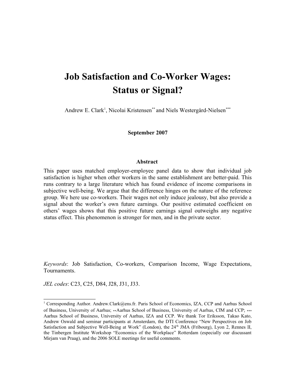 Job Satisfaction and Co-Worker Wages