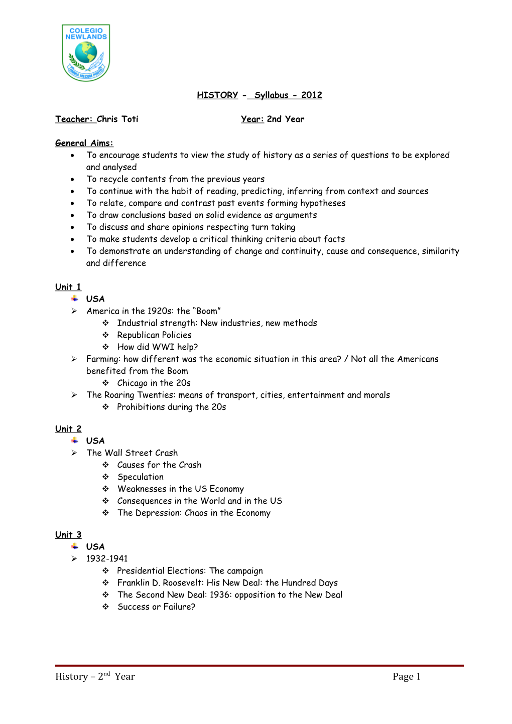 HISTORY - Syllabus - 2012