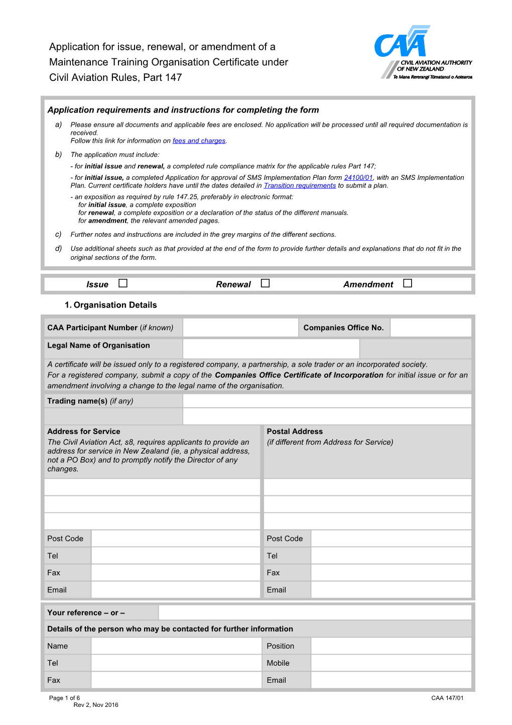 Application Requirements and Instructions for Completing the Form
