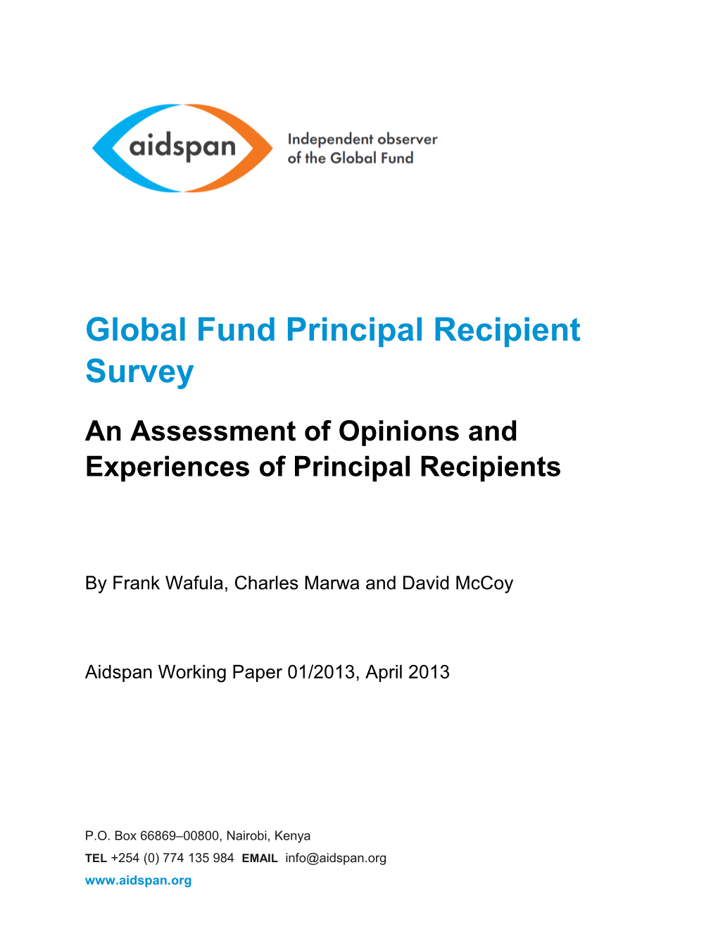 Global Fund Principal Recipient Survey
