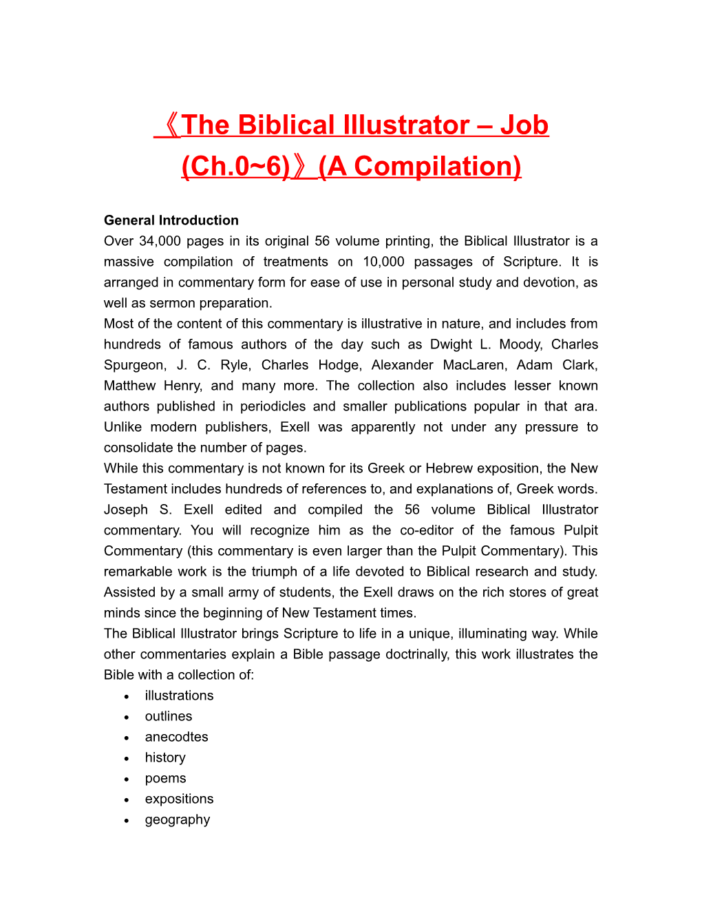 The Biblical Illustrator Job (Ch.0 6) (A Compilation)
