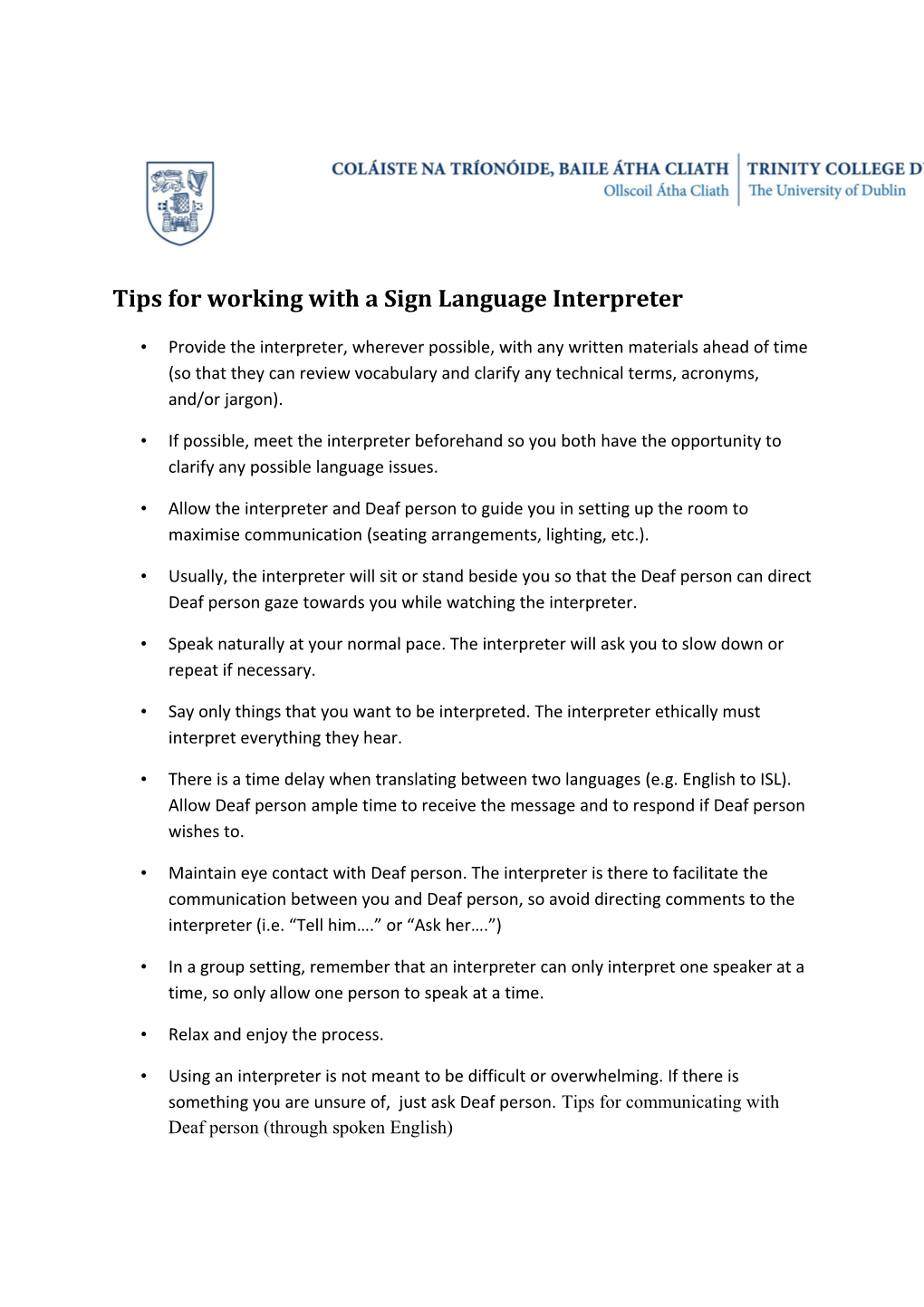 Tips for Working with a Sign Language Interpreter