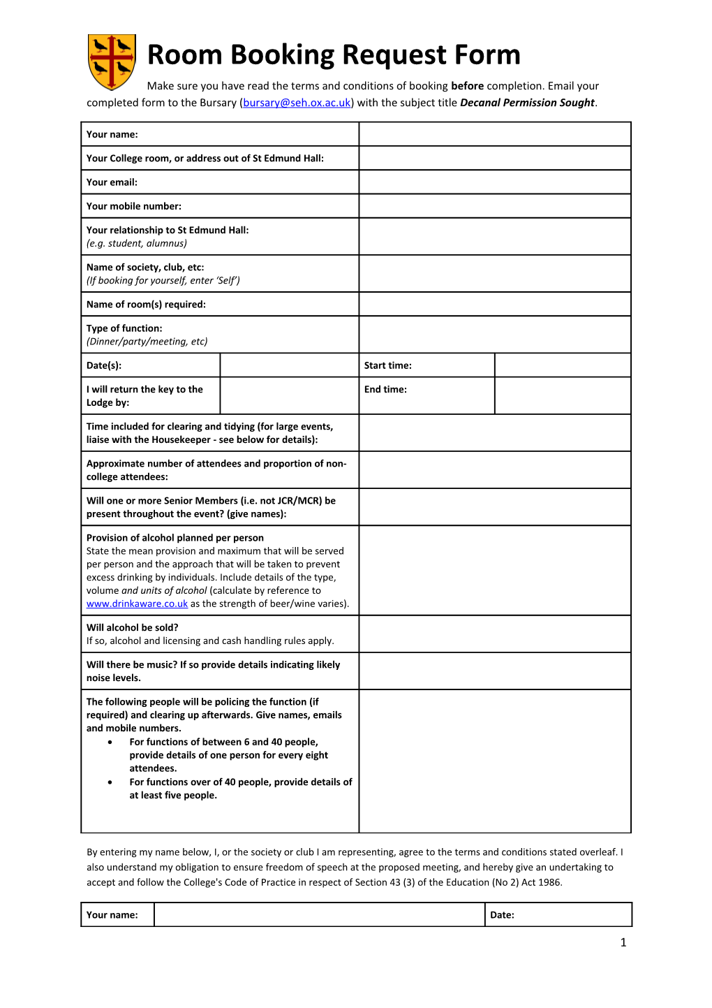 Room Booking Request Form