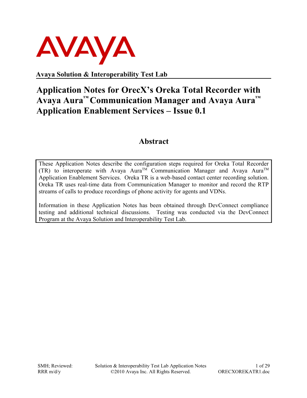 Avaya Solution & Interoperability Test Lab