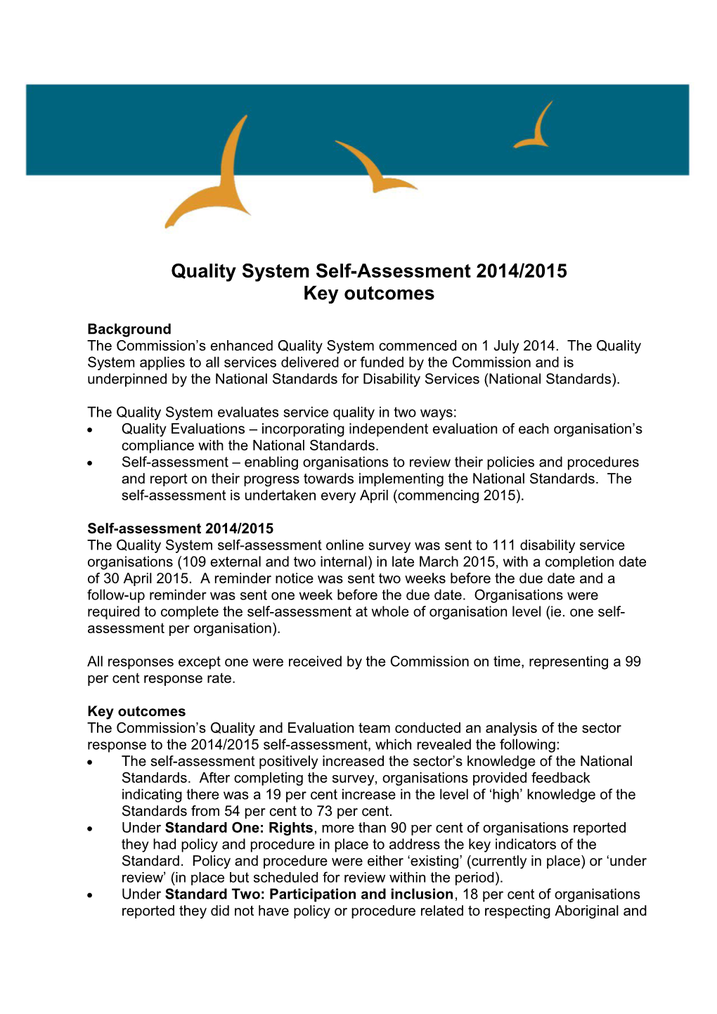 Quality System Self-Assessment 2014/2015