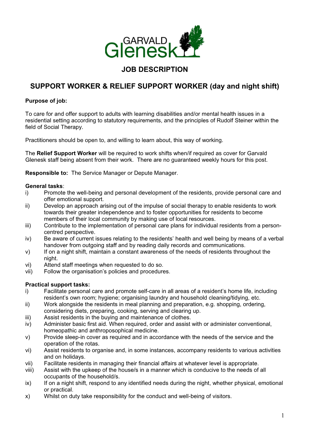SUPPORT WORKER & RELIEF SUPPORT WORKER (Day and Night Shift)