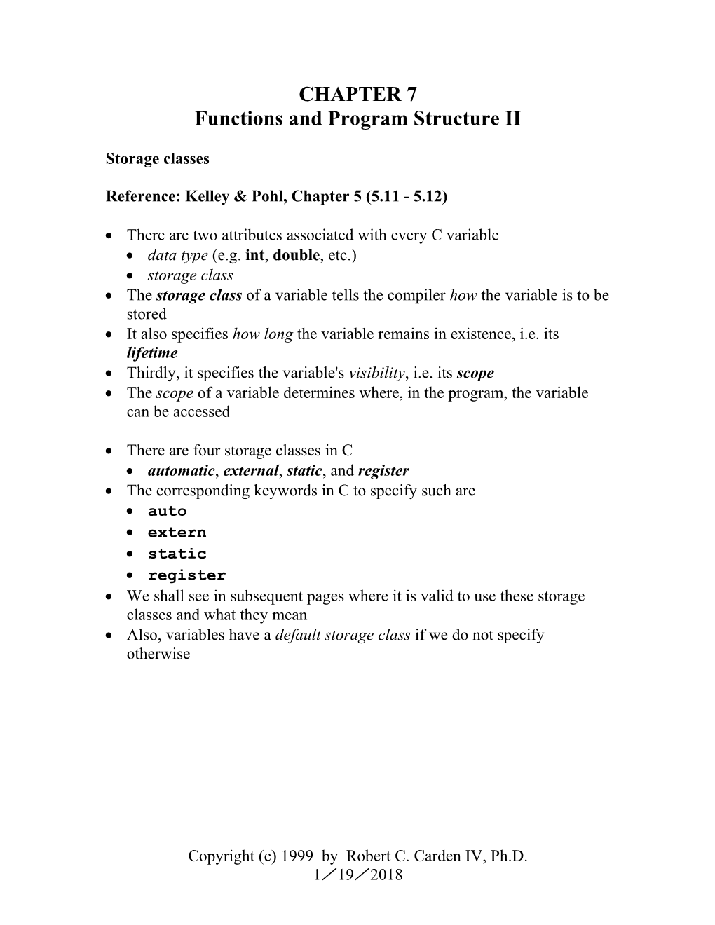 Functions and Program Structure II